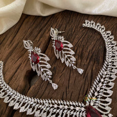 Red Bridal American Diamond Short Neckpiece -G10814