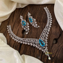 Light Blue Bridal American Diamond Short Neckpiece -G10813