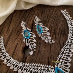 Light Blue Bridal American Diamond Short Neckpiece -G10813