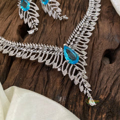 Light Blue Bridal American Diamond Short Neckpiece -G10813