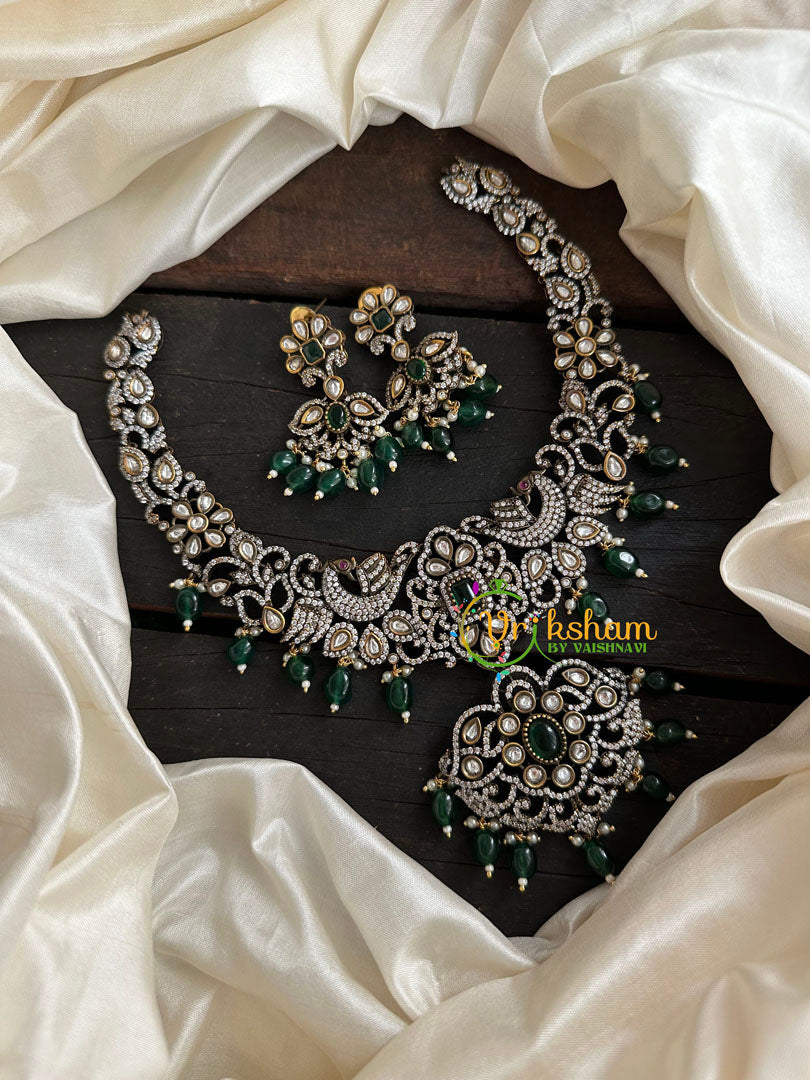 Victorian Diamond Short Neckpiece -Green -Peacock-VV127