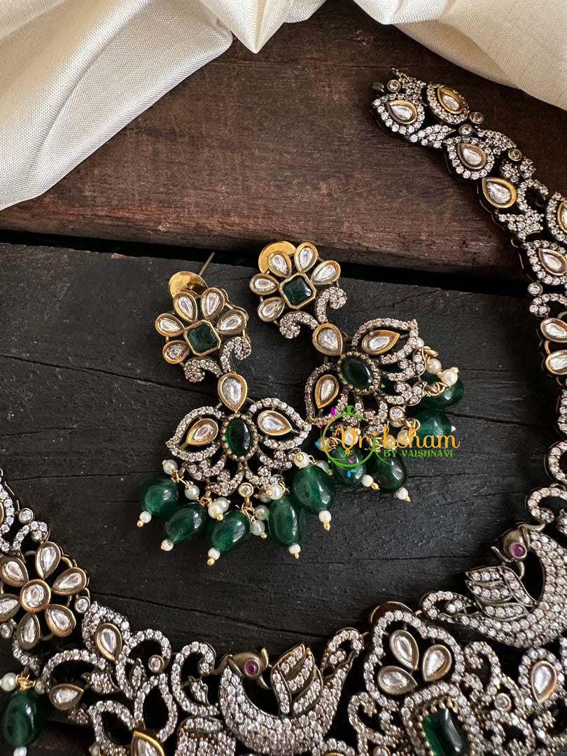 Victorian Diamond Short Neckpiece -Green -Peacock-VV127