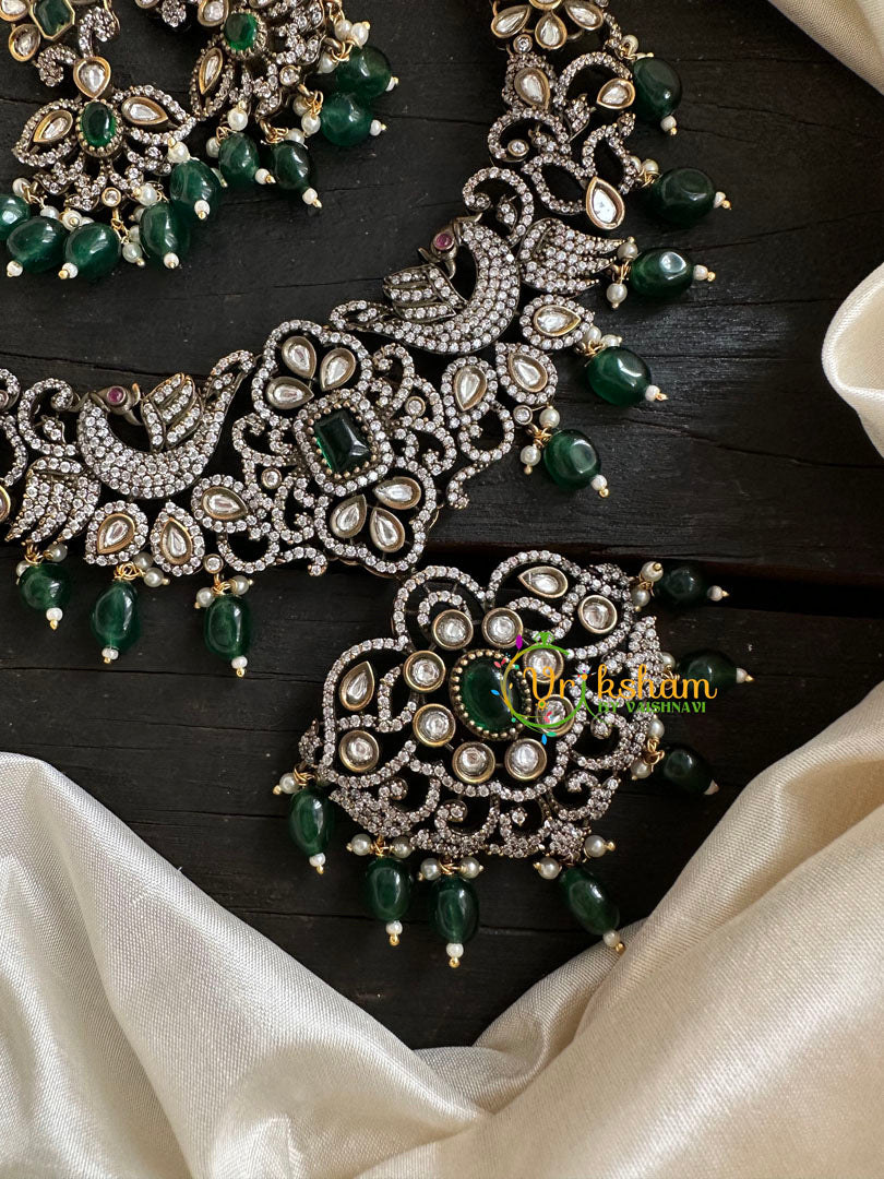 Victorian Diamond Short Neckpiece -Green -Peacock-VV127