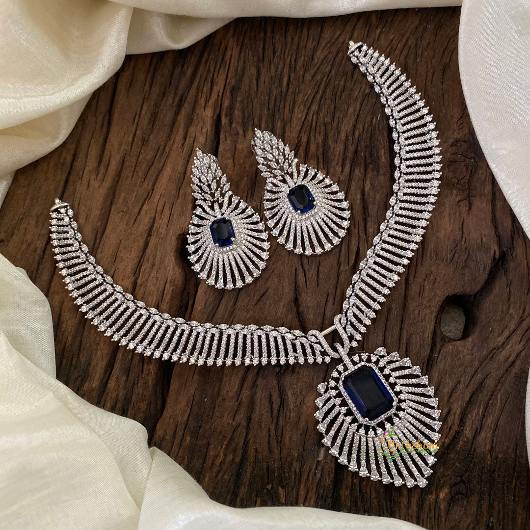 Deep Blue Bridal American Diamond Short Neckpiece -G10817