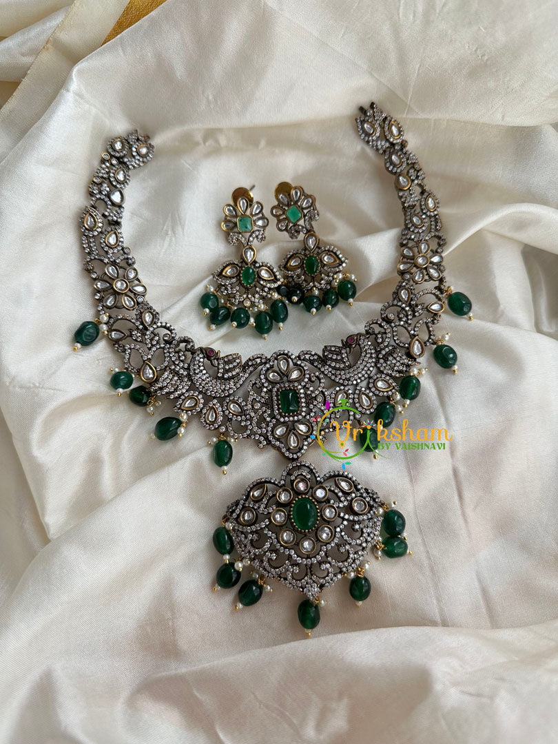 Victorian Diamond Short Neckpiece -Green -Peacock-VV127