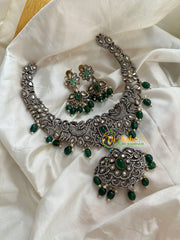 Victorian Diamond Short Neckpiece -Green -Peacock-VV127