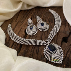 Deep Blue Bridal American Diamond Short Neckpiece -G10817