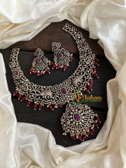 Victorian Diamond Short Neckpiece-Elephant -Red  -VV124