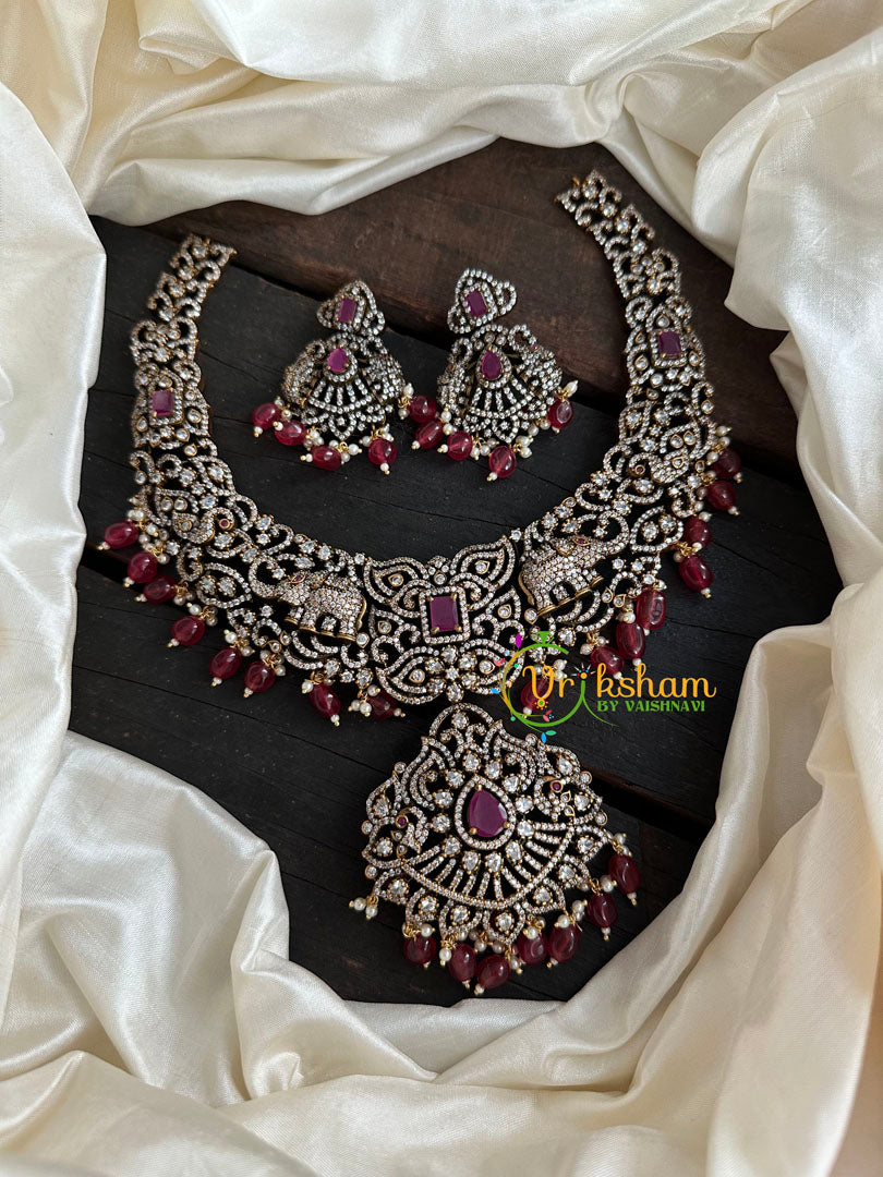 Victorian Diamond Short Neckpiece-Elephant -Red  -VV124