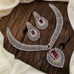 Red Bridal American Diamond Short Neckpiece -G10819