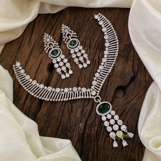 Green Bridal American Diamond Short Neckpiece -G10823