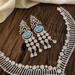 Light Blue Bridal American Diamond Short Neckpiece -G10822