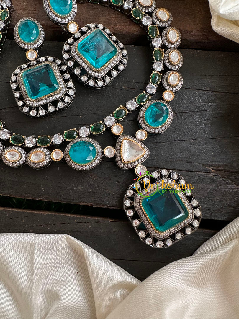 Aqua Blue Victorian Diamond Short Neckpeice -VV071