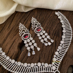 Red Bridal American Diamond Short Neckpiece -G10821