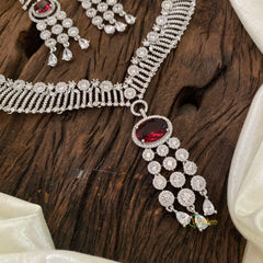 Red Bridal American Diamond Short Neckpiece -G10821