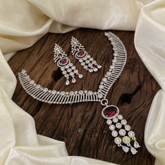 Red Bridal American Diamond Short Neckpiece -G10821