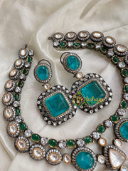 Aqua Blue Victorian Diamond Short Neckpeice -VV071