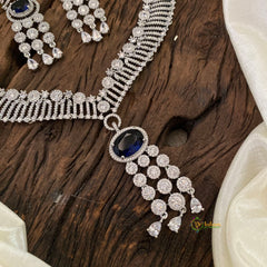 Deep Blue Bridal American Diamond Short Neckpiece -G10820