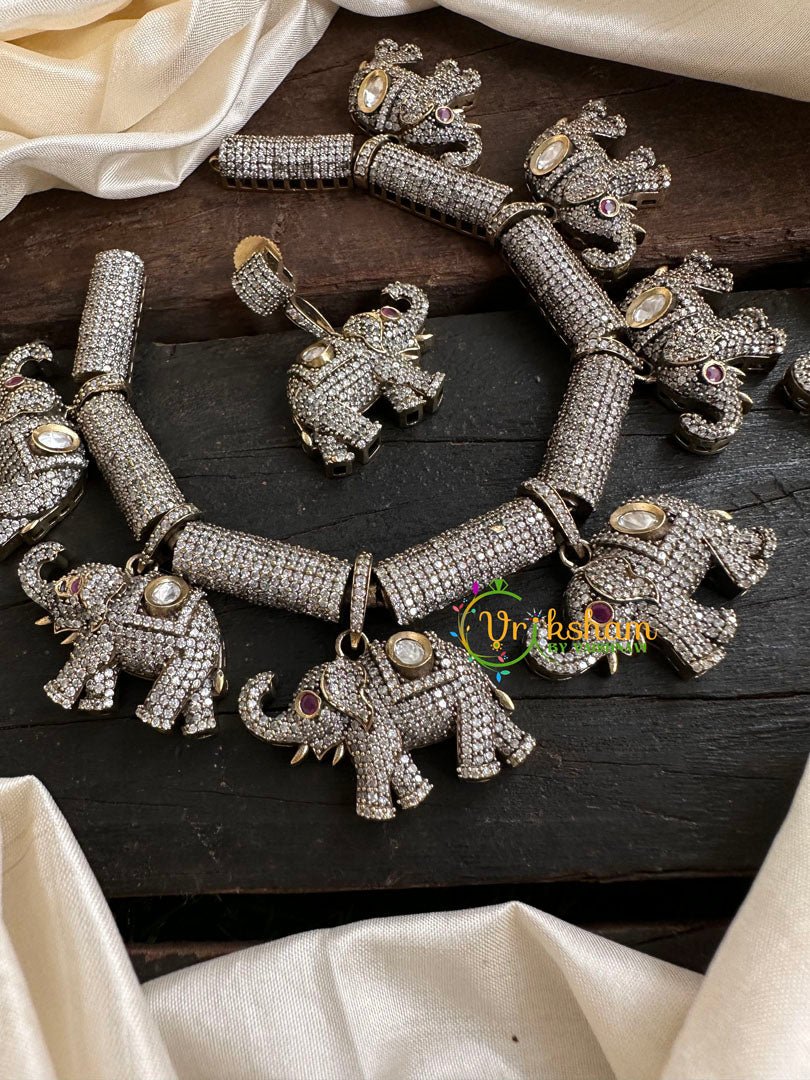 White Red Victorian Diamond Short Neckpiece -Elephant -VV113