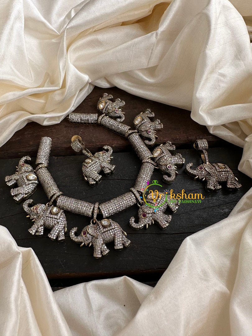 White Red Victorian Diamond Short Neckpiece -Elephant -VV113
