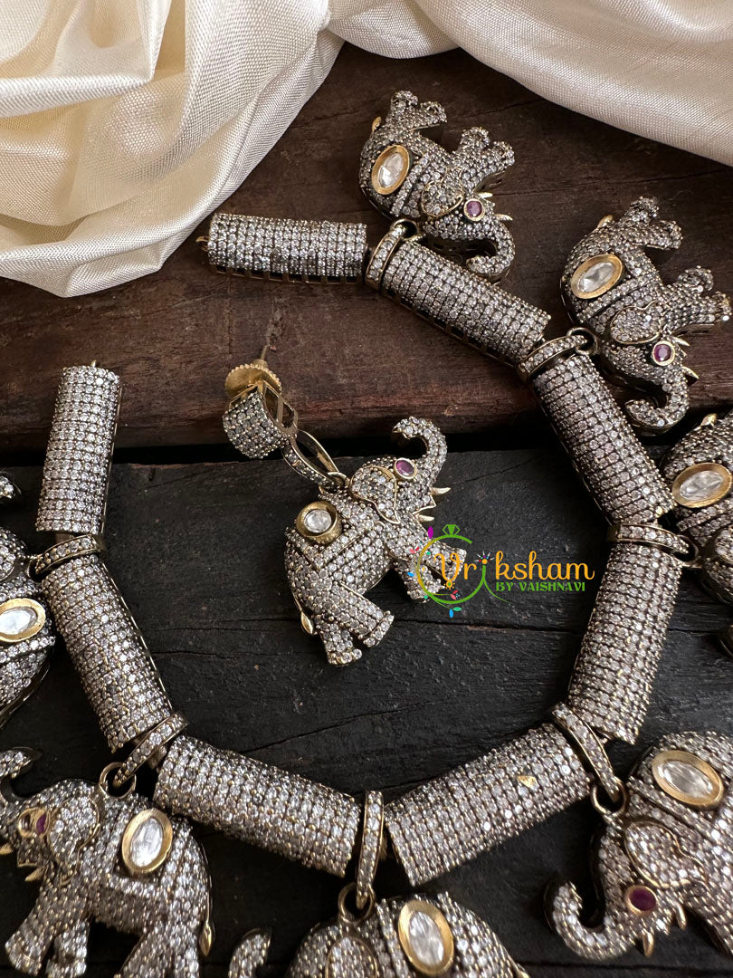 White Red Victorian Diamond Short Neckpiece -Elephant -VV113