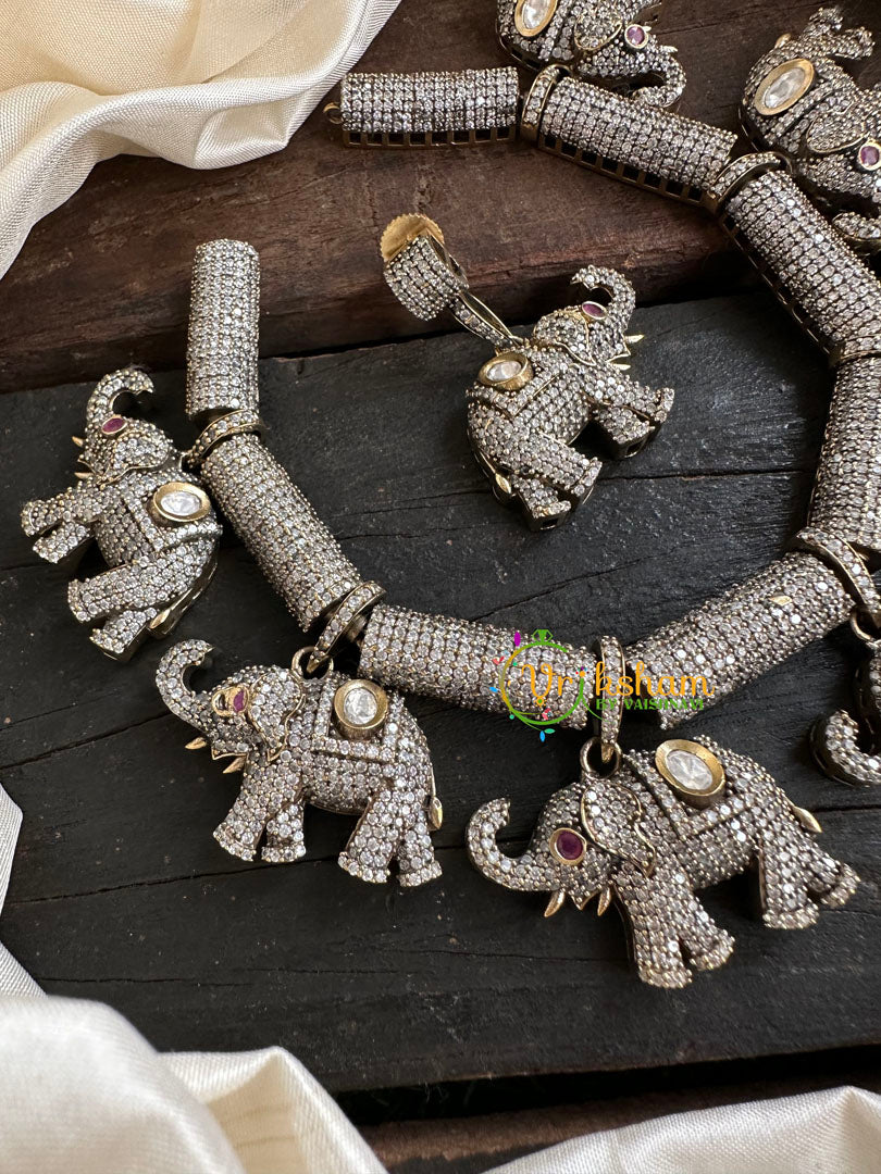 White Red Victorian Diamond Short Neckpiece -Elephant -VV113