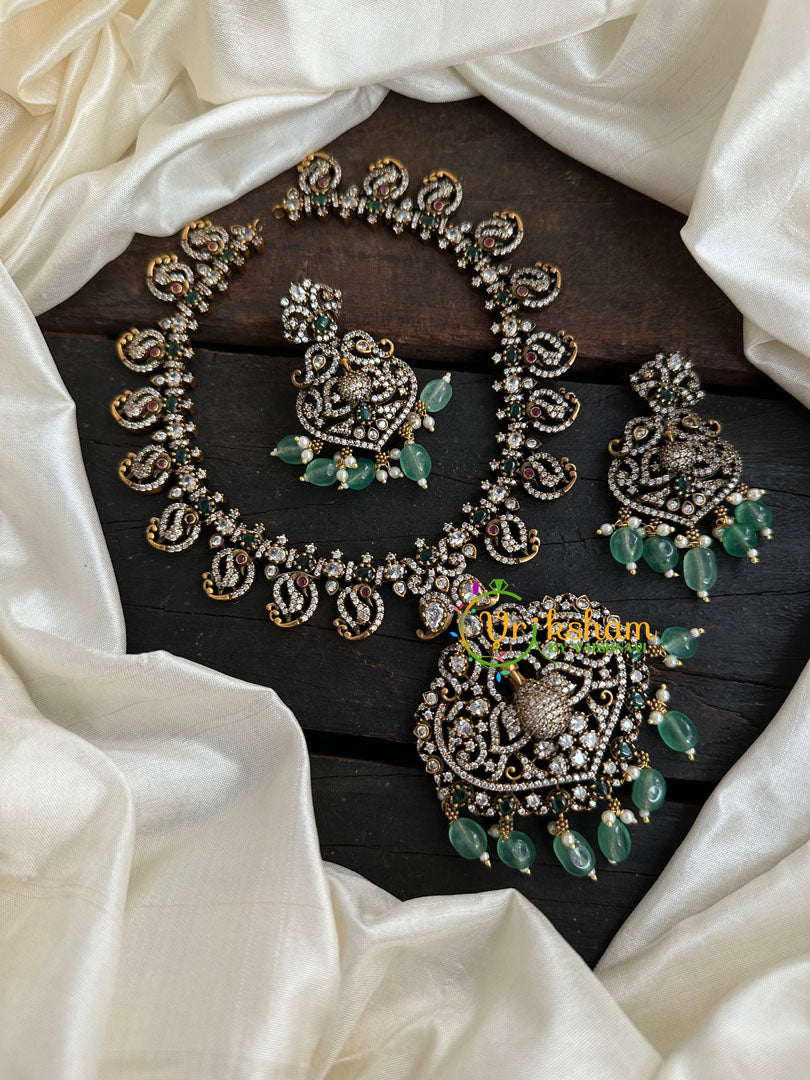 Victorian Diamond Short Neckpiece -Green -Peacock-VV131