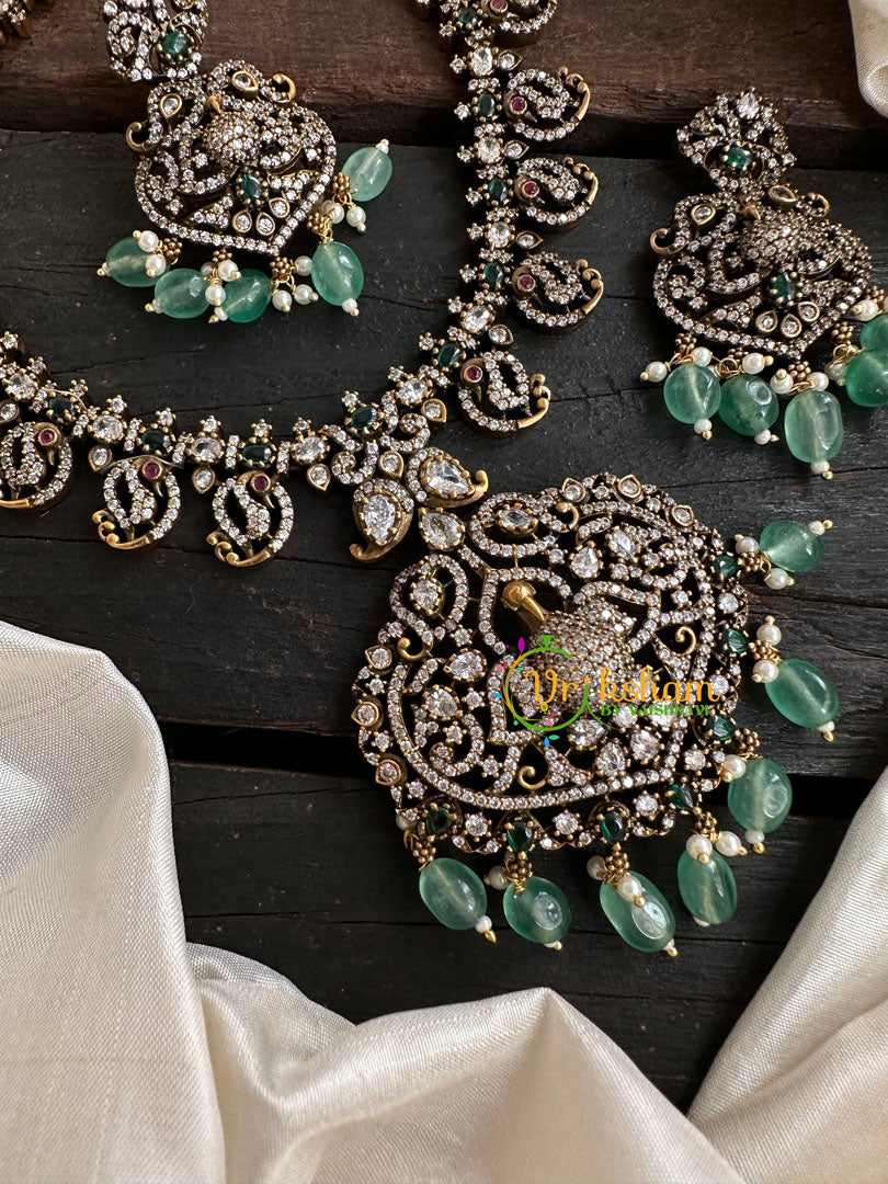 Victorian Diamond Short Neckpiece -Green -Peacock-VV131