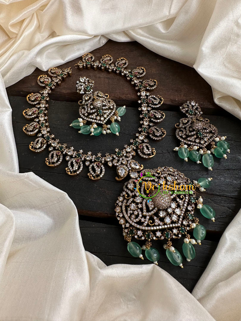 Victorian Diamond Short Neckpiece -Green -Peacock-VV131