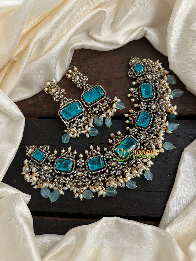 Light Blue Victorian Diamond Short Neckpiece -VV117