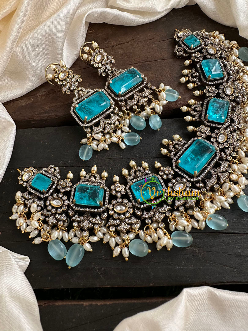Light Blue Victorian Diamond Short Neckpiece -VV117