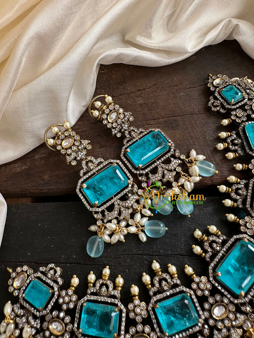 Light Blue Victorian Diamond Short Neckpiece -VV117