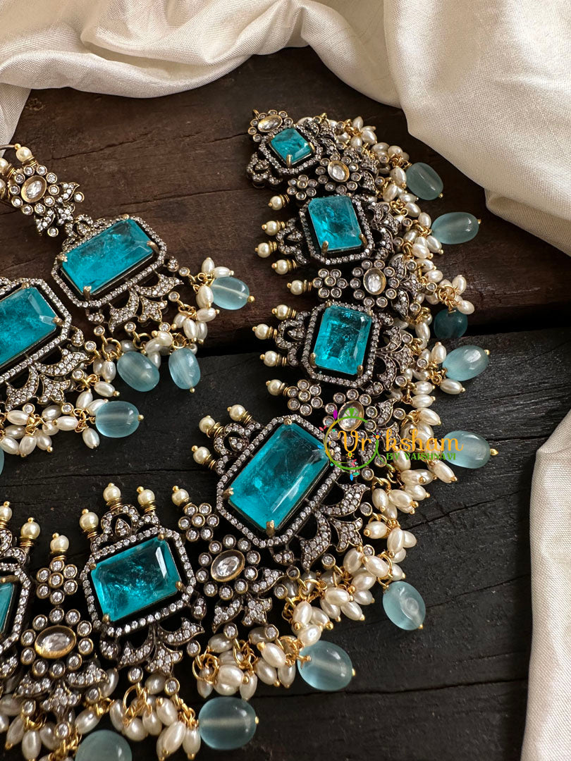 Light Blue Victorian Diamond Short Neckpiece -VV117