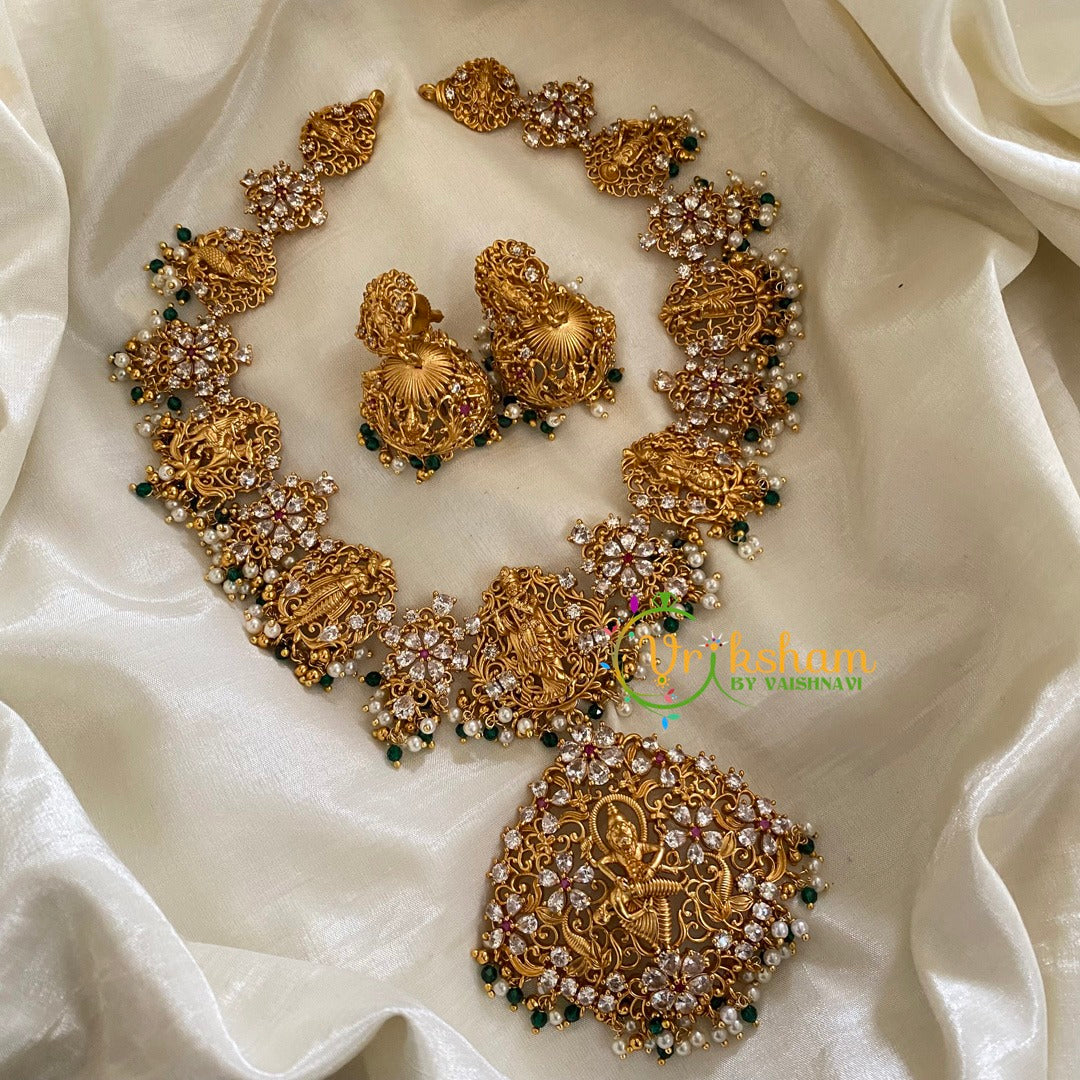 Shri Vishnu Dasavathar Neckpiece - Tiny Green Bead, Pearl -G2207