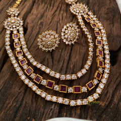 Red Layered American Diamond Short Neckpiece -G10806