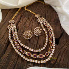 Red Layered American Diamond Short Neckpiece -G10806