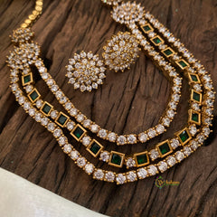 Green Layered American Diamond Short Neckpiece -G10807