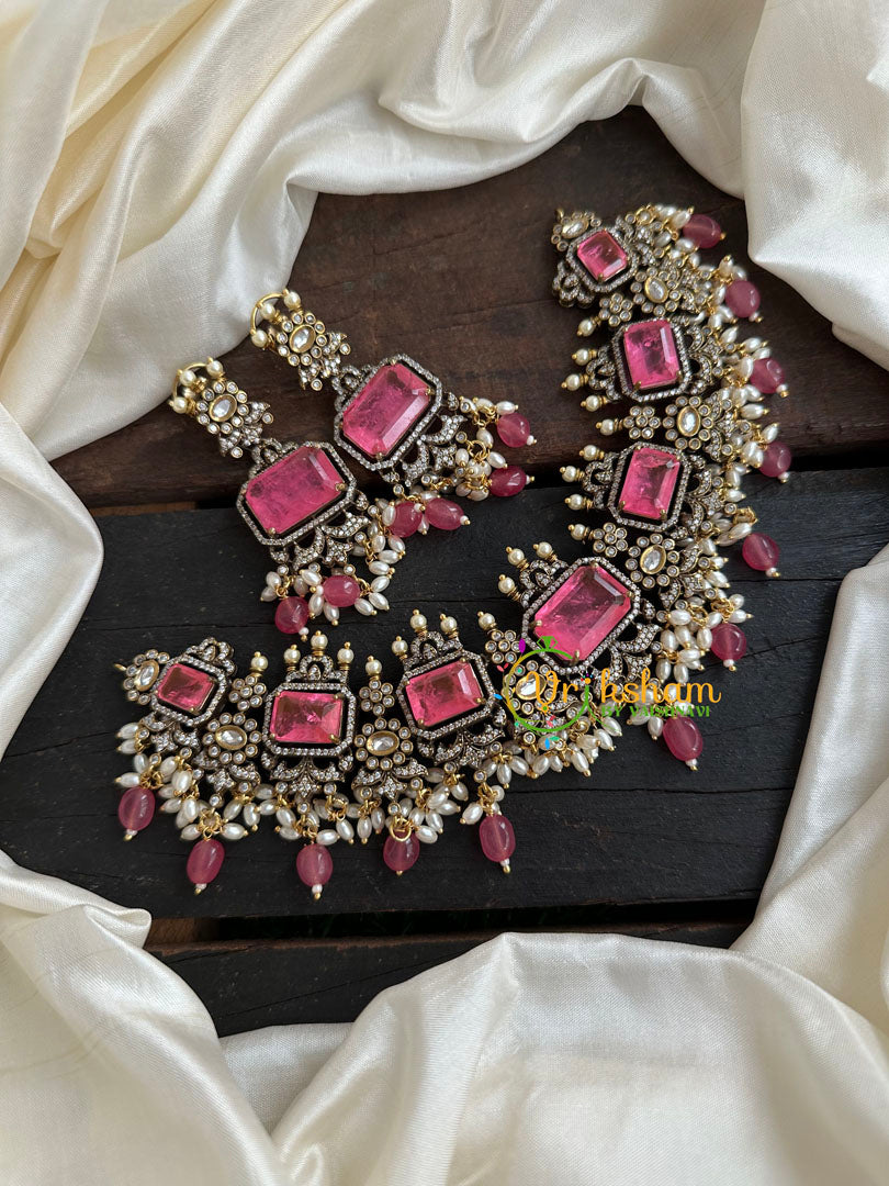 Candy Pink Victorian Diamond Short Neckpiece -VV114
