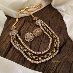 Green Layered American Diamond Short Neckpiece -G10807