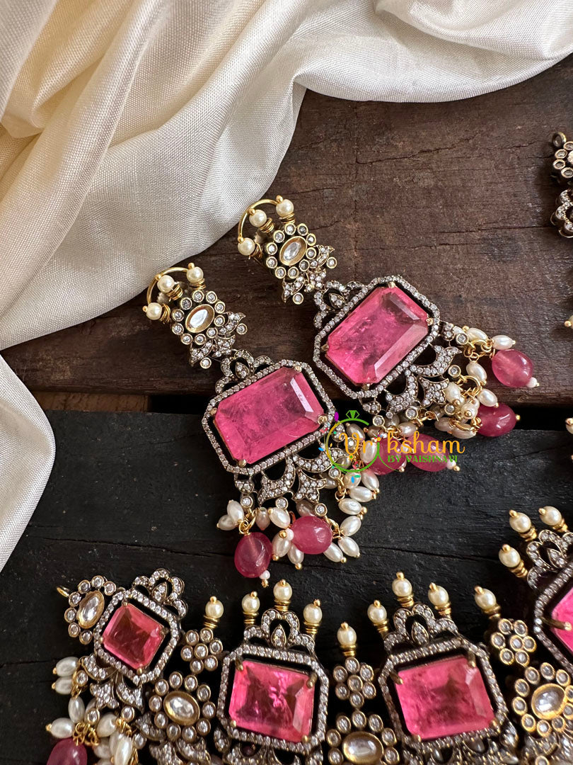 Candy Pink Victorian Diamond Short Neckpiece -VV114