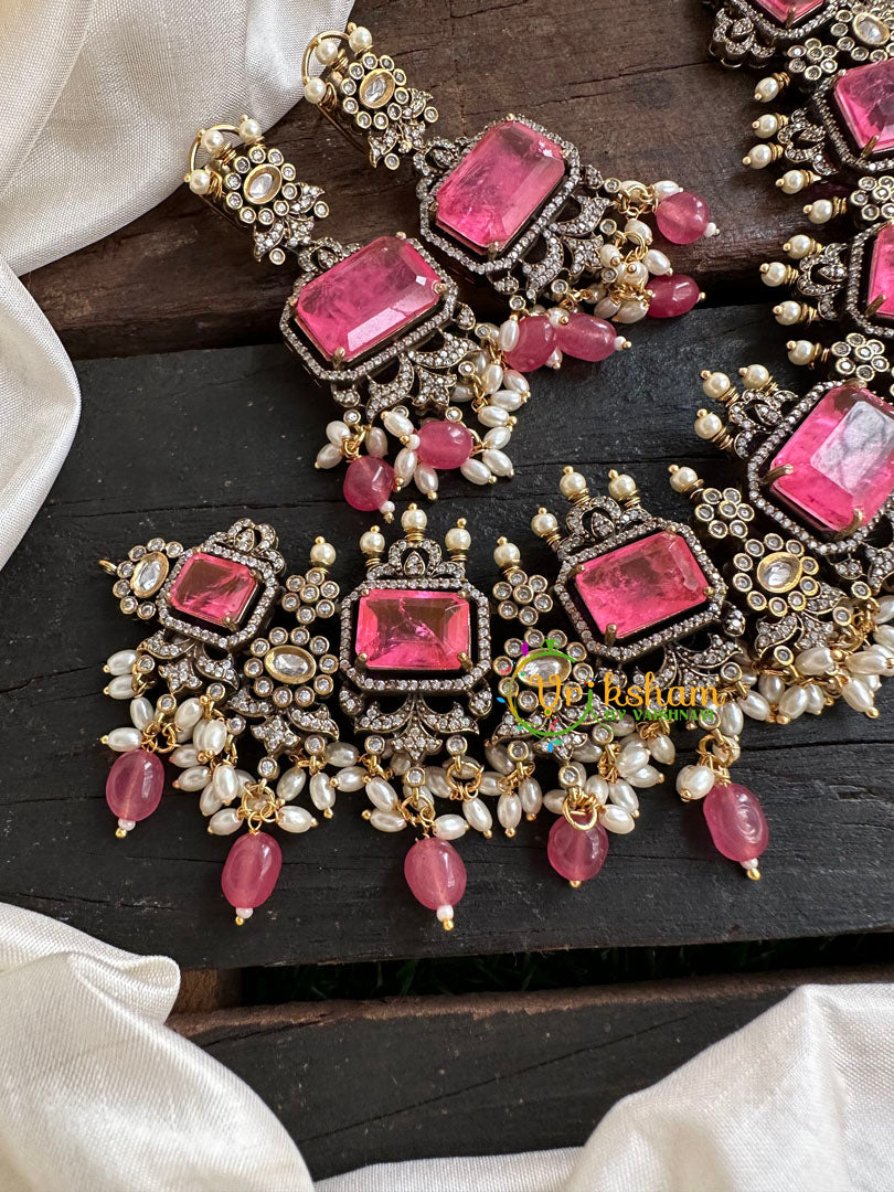 Candy Pink Victorian Diamond Short Neckpiece -VV114