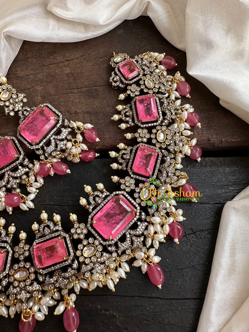 Candy Pink Victorian Diamond Short Neckpiece -VV114