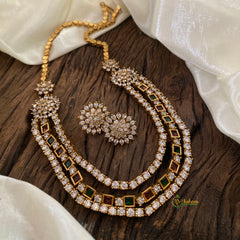 Red Green Layered American Diamond Short Neckpiece -G10805