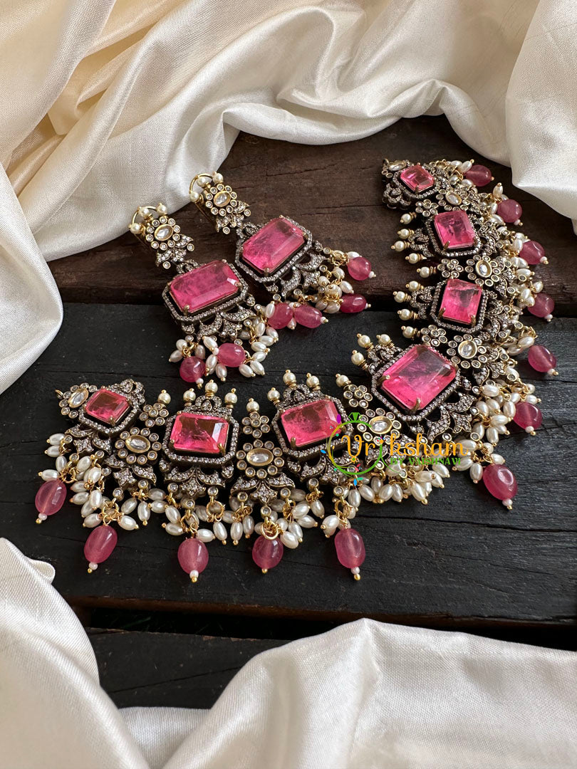Candy Pink Victorian Diamond Short Neckpiece -VV114