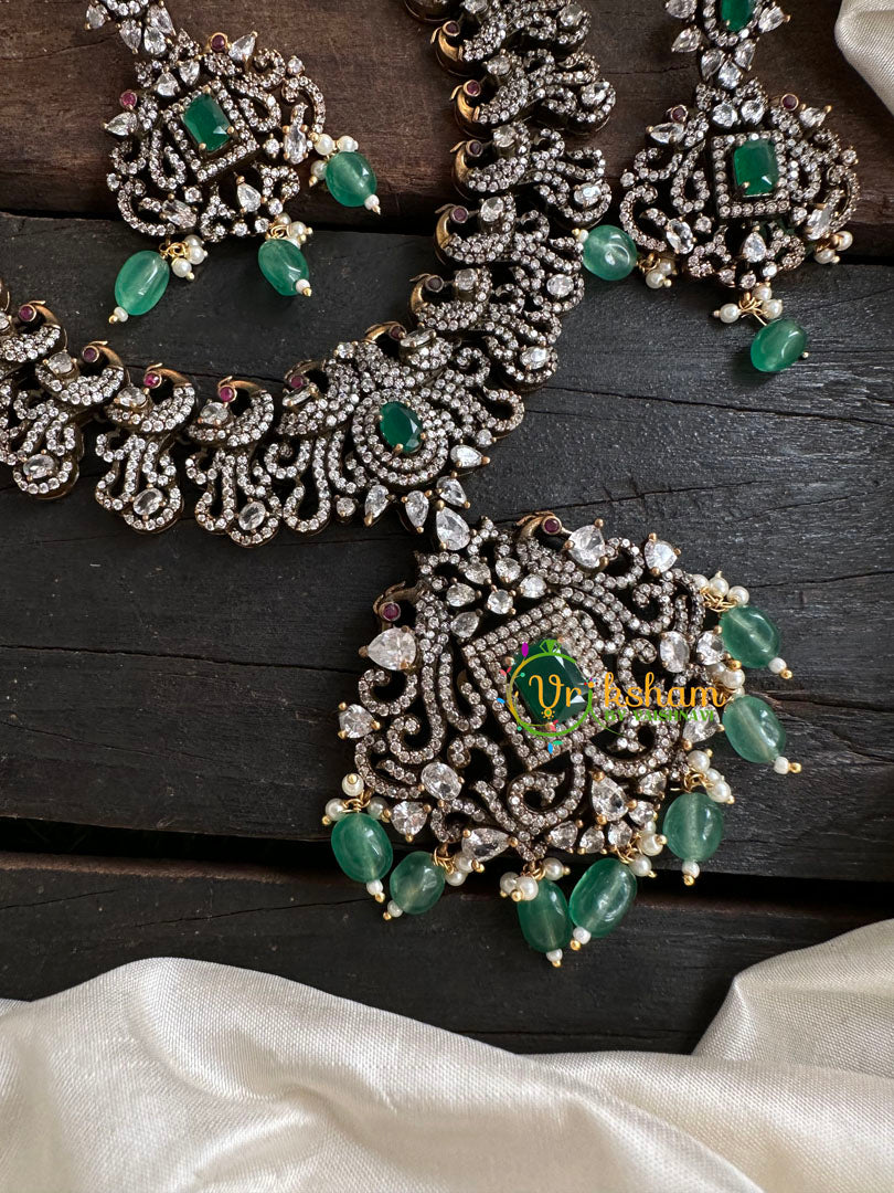 Victorian Diamond Short Neckpiece -Green -Peacock-VV134