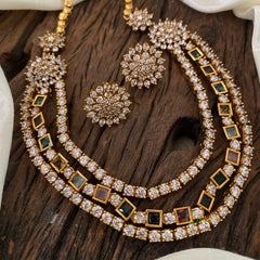 Multicolor Layered American Diamond Short Neckpiece -G10803