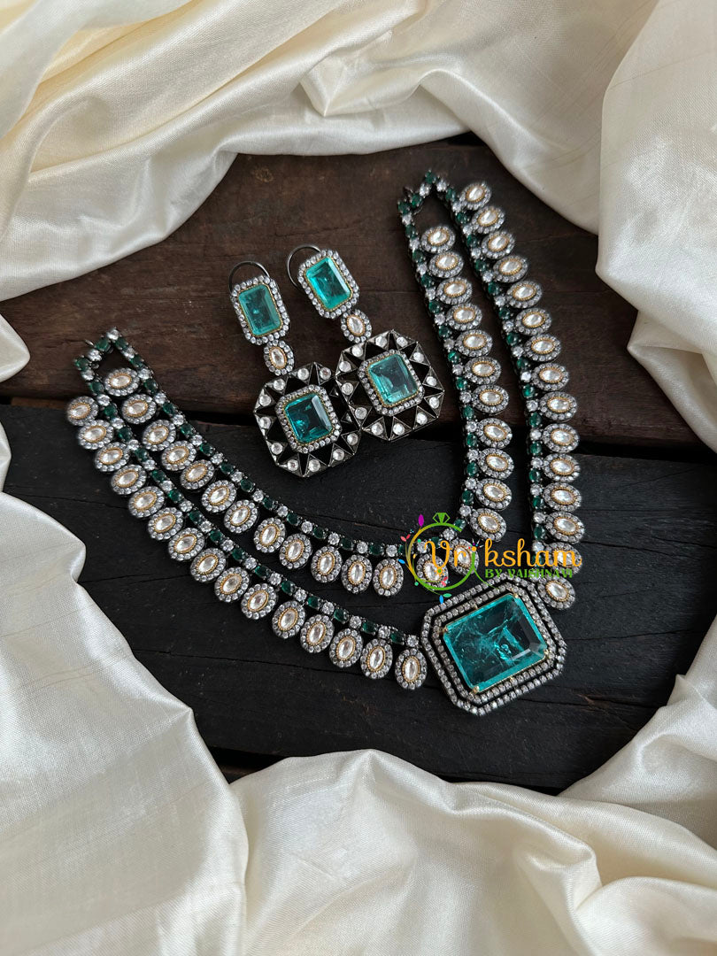 Aqua Blue Victorian Diamond Short Neckpeice -VV075
