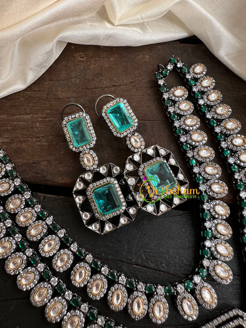 Aqua Blue Victorian Diamond Short Neckpeice -VV075