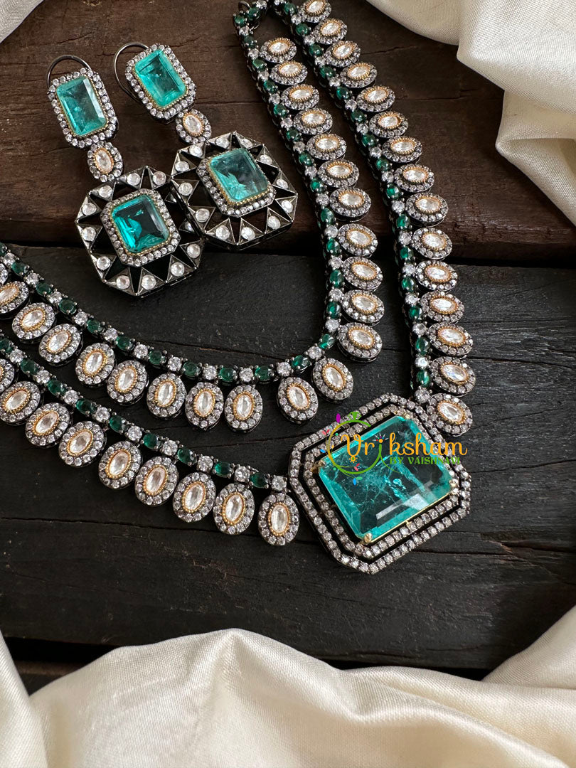 Aqua Blue Victorian Diamond Short Neckpeice -VV075