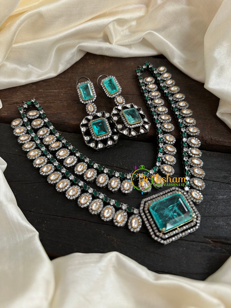 Aqua Blue Victorian Diamond Short Neckpeice -VV075